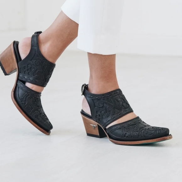 Womens Distressed Navy Leather Applique Shootie - Picture 10 of 14